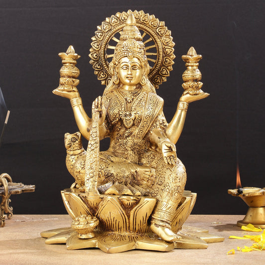 Pure Brass Dhan Lakshmi Idol - 11 inch height - Budhshiv.com