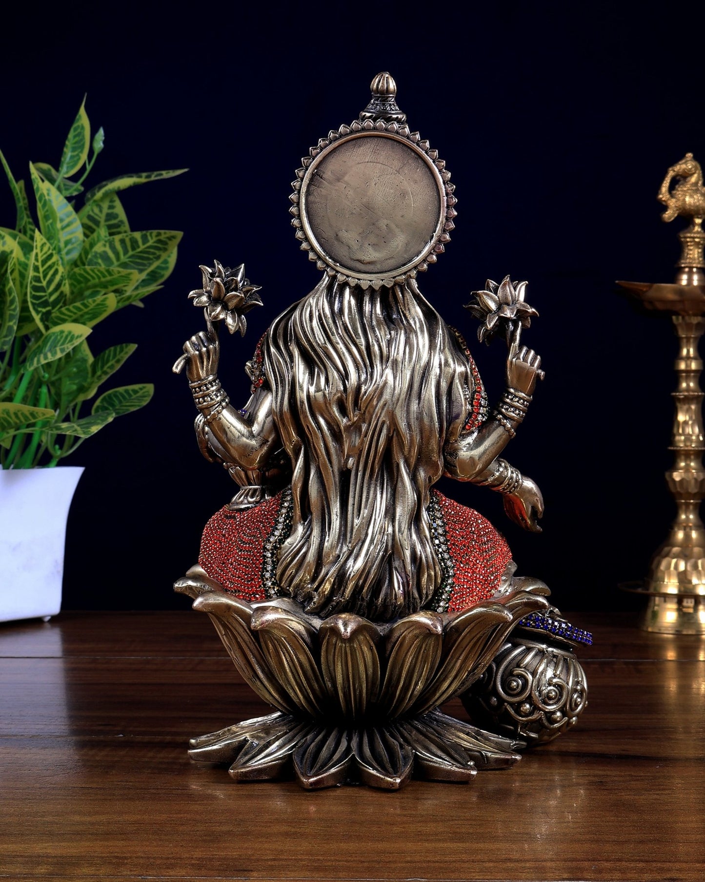 Pure Brass Dhan Lakshmi Idol with Jewellery Meenakari 10 inch - Budhshiv.com
