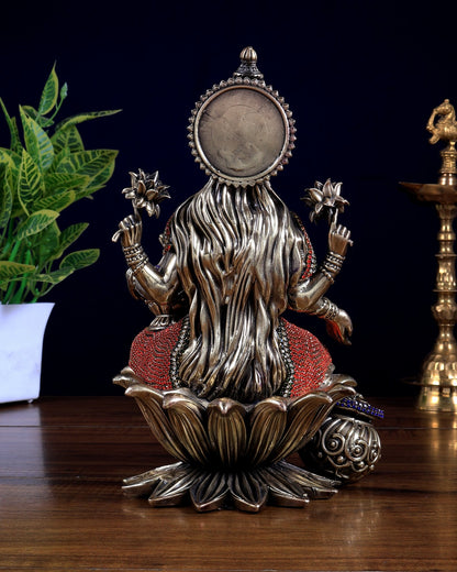 Pure Brass Dhan Lakshmi Idol with Jewellery Meenakari 10 inch - Budhshiv.com