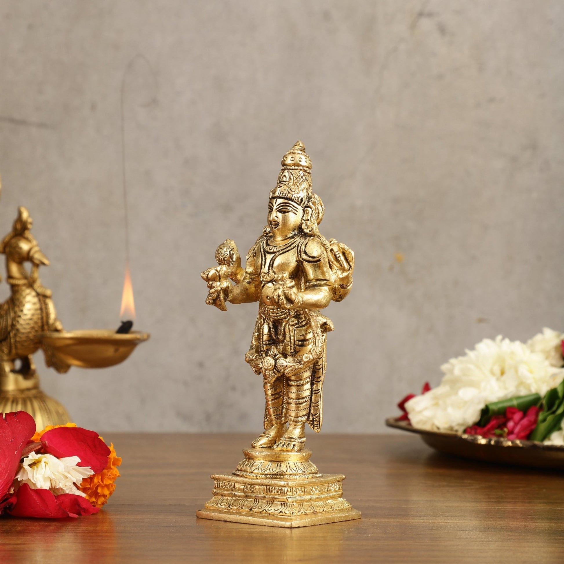 Pure Brass Dhanvantari God of Ancient Medicine Idol - 6.5 in Height - Budhshiv.com