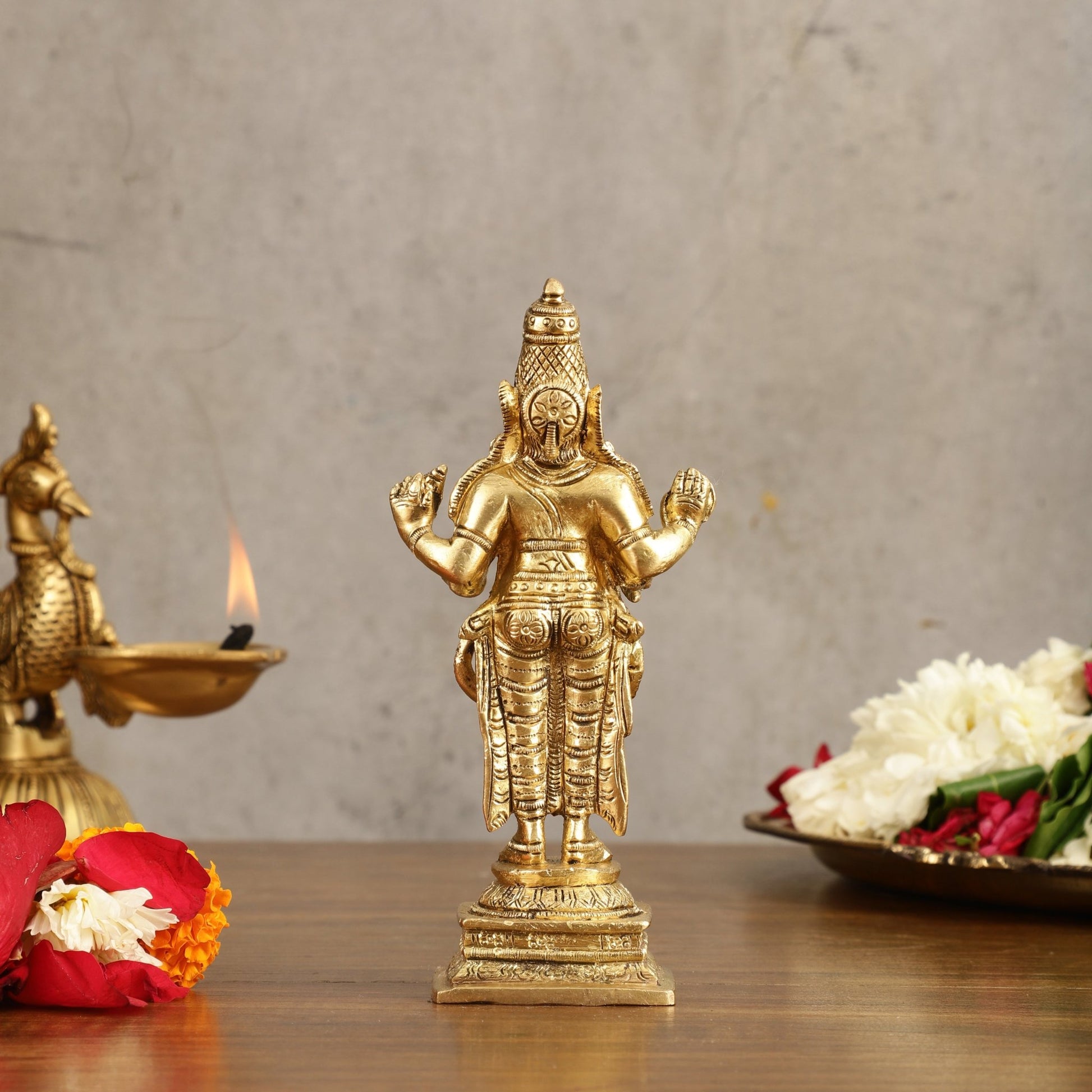 Pure Brass Dhanvantari God of Ancient Medicine Idol - 6.5 in Height - Budhshiv.com