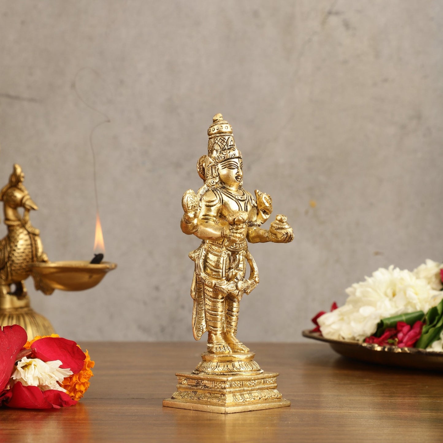 Pure Brass Dhanvantari God of Ancient Medicine Idol - 6.5 in Height - Budhshiv.com