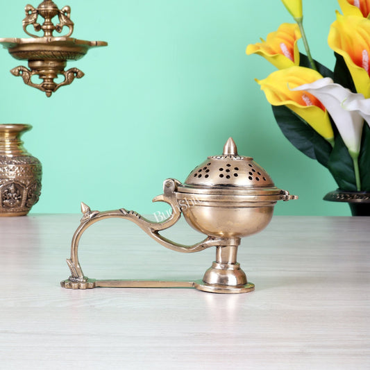 Pure Brass Dhoop Burner Loban Daani – 5.5 Inch Traditional Incense Holder - Budhshiv.com