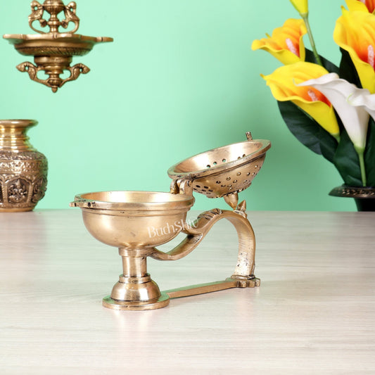 Pure Brass Dhoop Burner Loban Daani – 5.5 Inch Traditional Incense Holder - Budhshiv.com