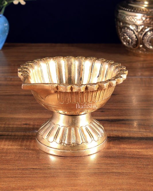 Pure Brass Diya with Large Bowl | Long Burning Time - Budhshiv.com