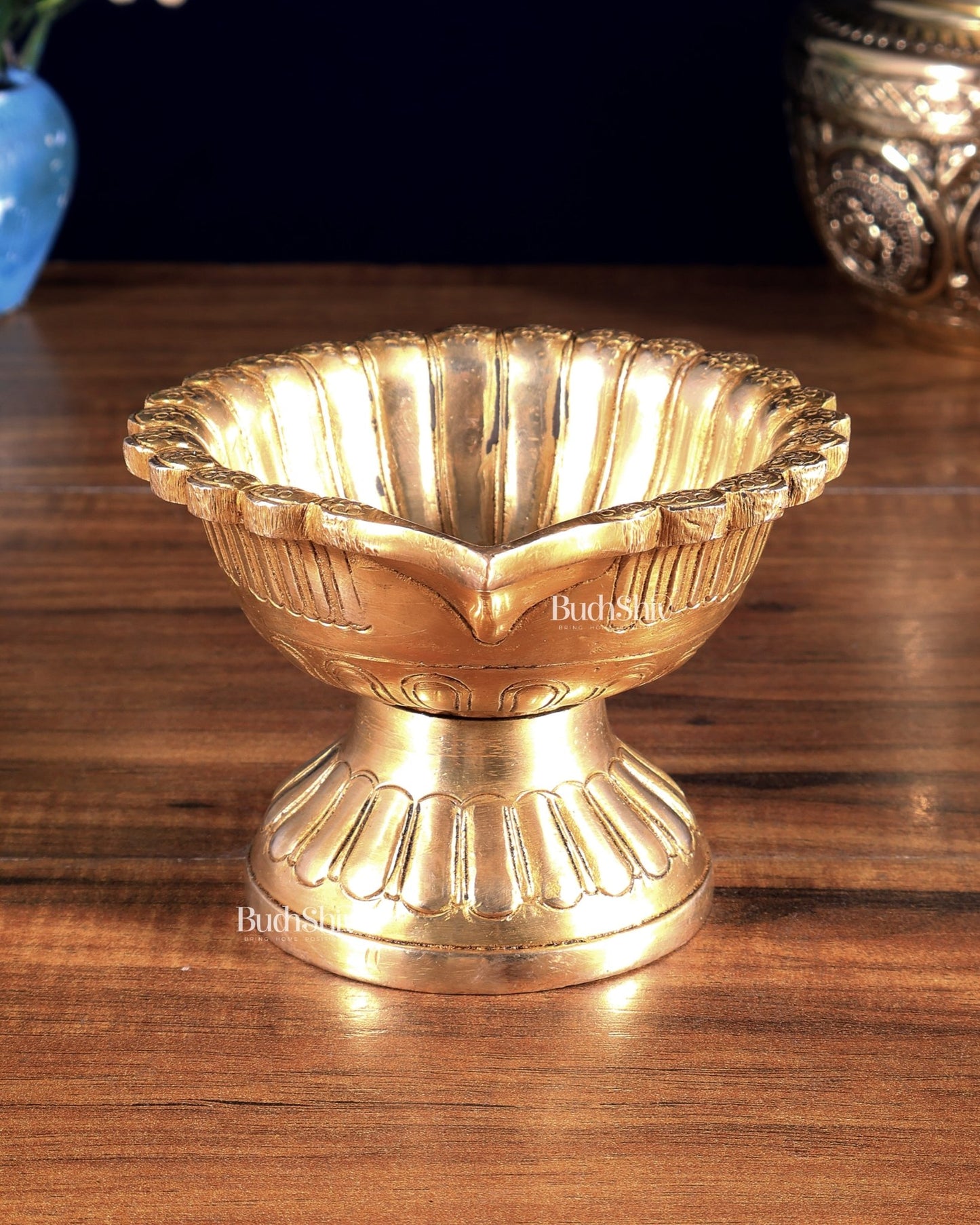 Pure Brass Diya with Large Bowl | Long Burning Time - Budhshiv.com