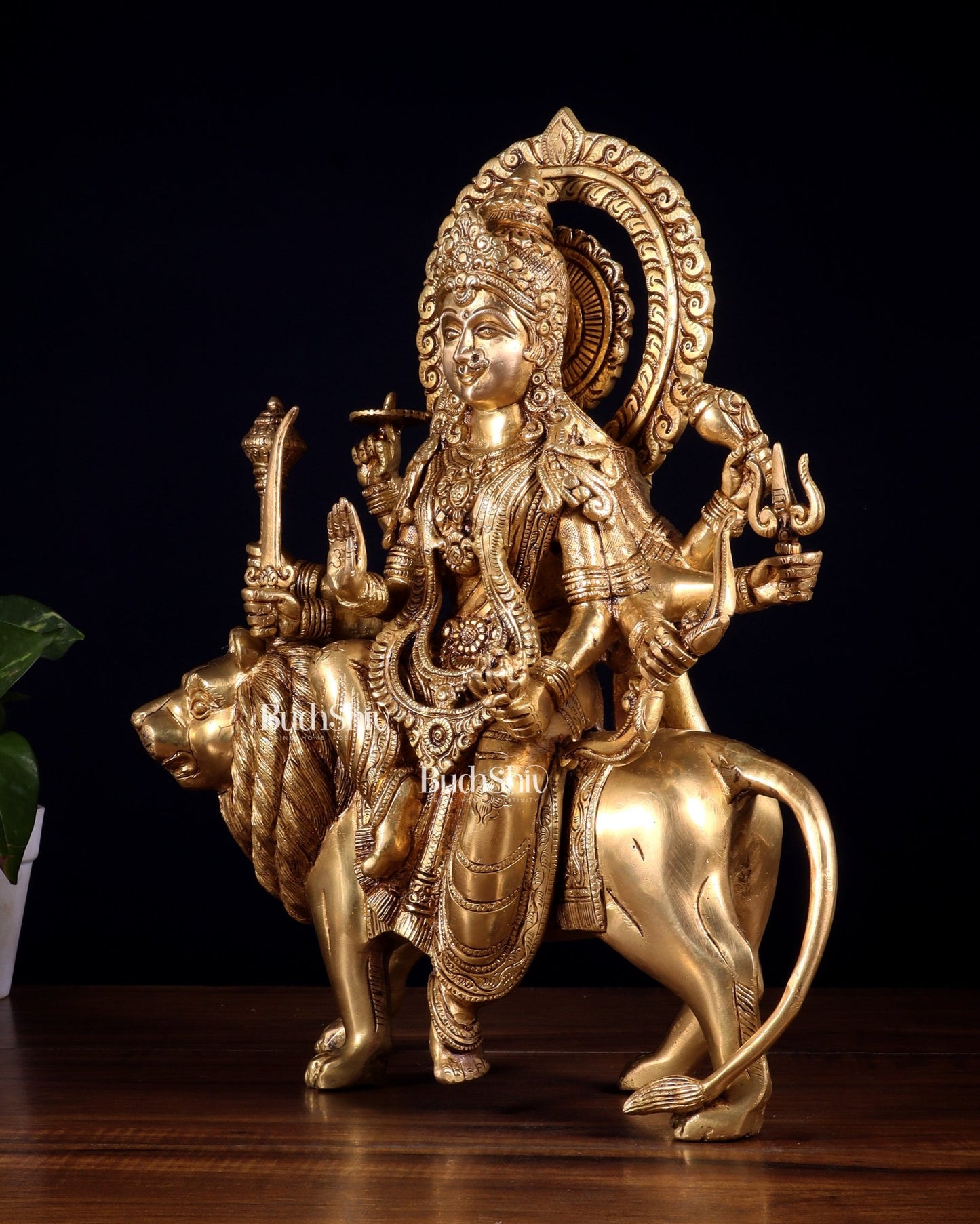 Pure Brass Durga ambe Mata on lion Idol 15 inch - Budhshiv.com