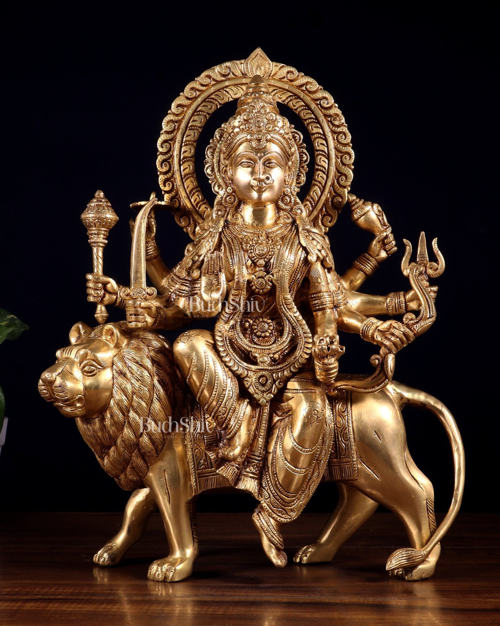 Pure Brass Durga ambe Mata on lion Idol 15 inch - Budhshiv.com