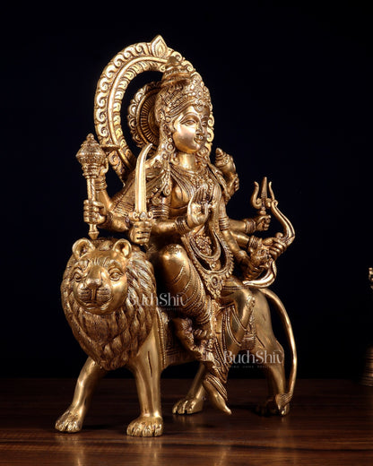 Pure Brass Durga ambe Mata on lion Idol 15 inch - Budhshiv.com