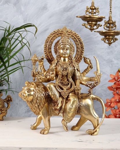 Pure Brass Durga ambe Mata on lion statue 15 inch - Budhshiv.com