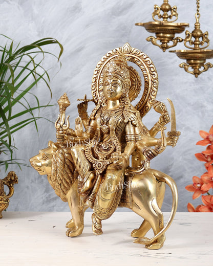 Pure Brass Durga ambe Mata on lion statue 15 inch - Budhshiv.com