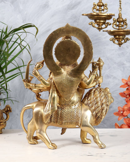 Pure Brass Durga ambe Mata on lion statue 15 inch - Budhshiv.com