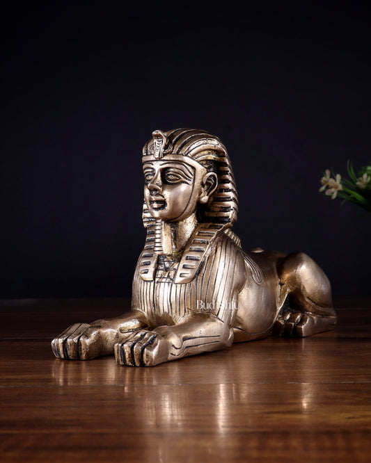 Pure Brass Egyptian Sphinx of Giza Statue – Handcrafted Decorative Piece 8" - Budhshiv.com