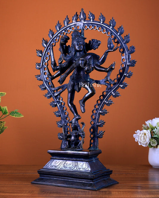 Pure Brass Eight - Armed Nataraja Statue – Antique black Tone 21.5" - Budhshiv.com