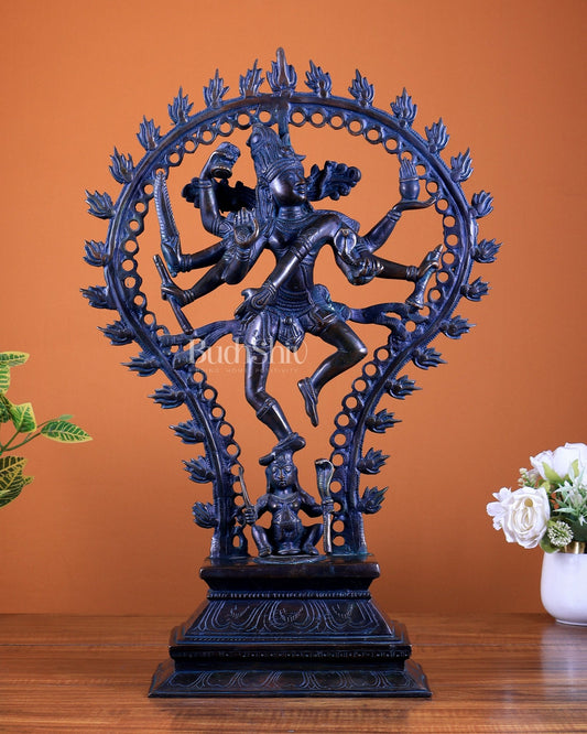 Pure Brass Eight - Armed Nataraja Statue – Antique black Tone 21.5" - Budhshiv.com