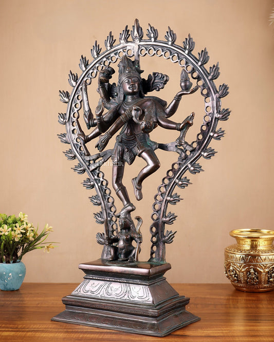 Pure Brass Eight - Armed Nataraja Statue – Antique Bronze Tone 21.5" - Budhshiv.com