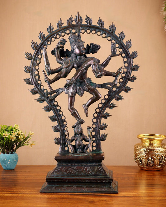 Pure Brass Eight - Armed Nataraja Statue – Antique Bronze Tone 21.5" - Budhshiv.com