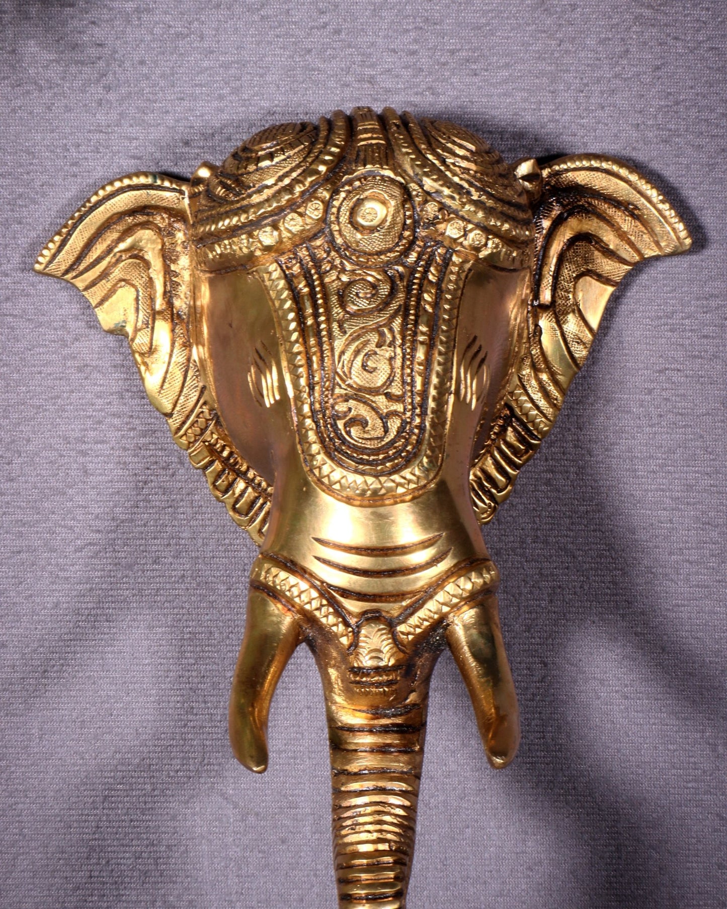 Pure Brass Elephant Face with Bell Wall Hanging 10.6" - Budhshiv.com