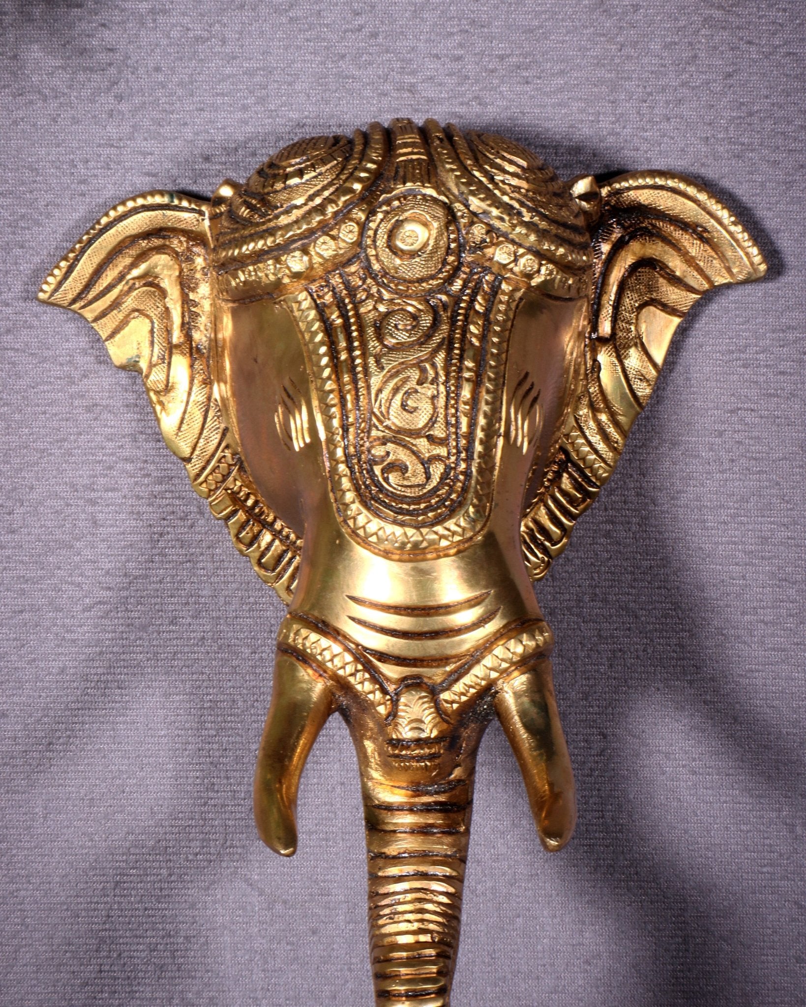 Pure Brass Elephant Face with Bell Wall Hanging 10.6" - Budhshiv.com