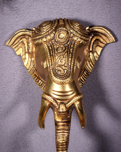 Pure Brass Elephant Face with Bell Wall Hanging 10.6" - Budhshiv.com