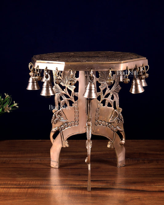 Pure Brass Elephant - Legged Chowki Stool for Pooja Rooms 12 inch - Budhshiv.com