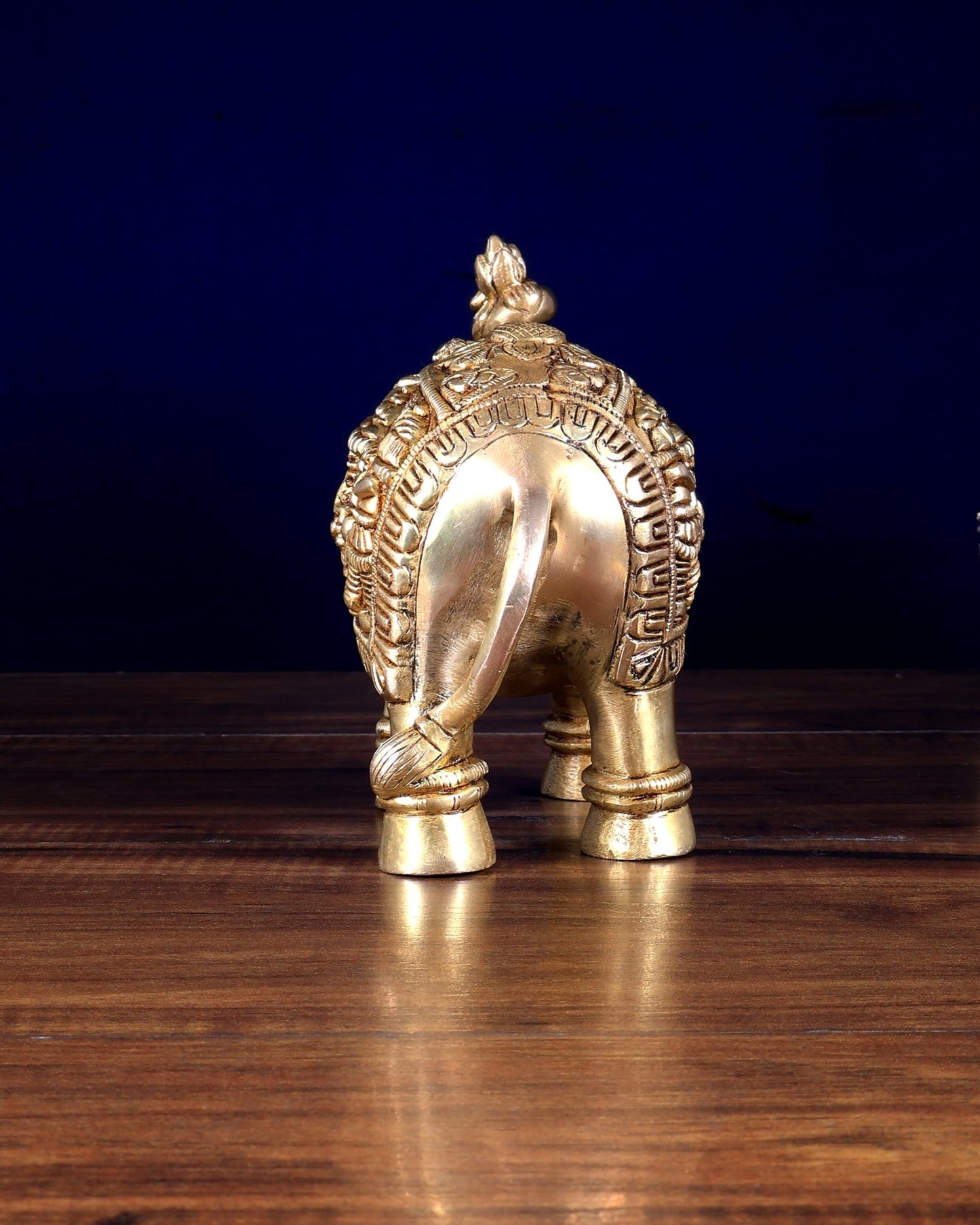 Pure Brass Elephant Statue with Unique Carvings & Design 9.5" - Budhshiv.com