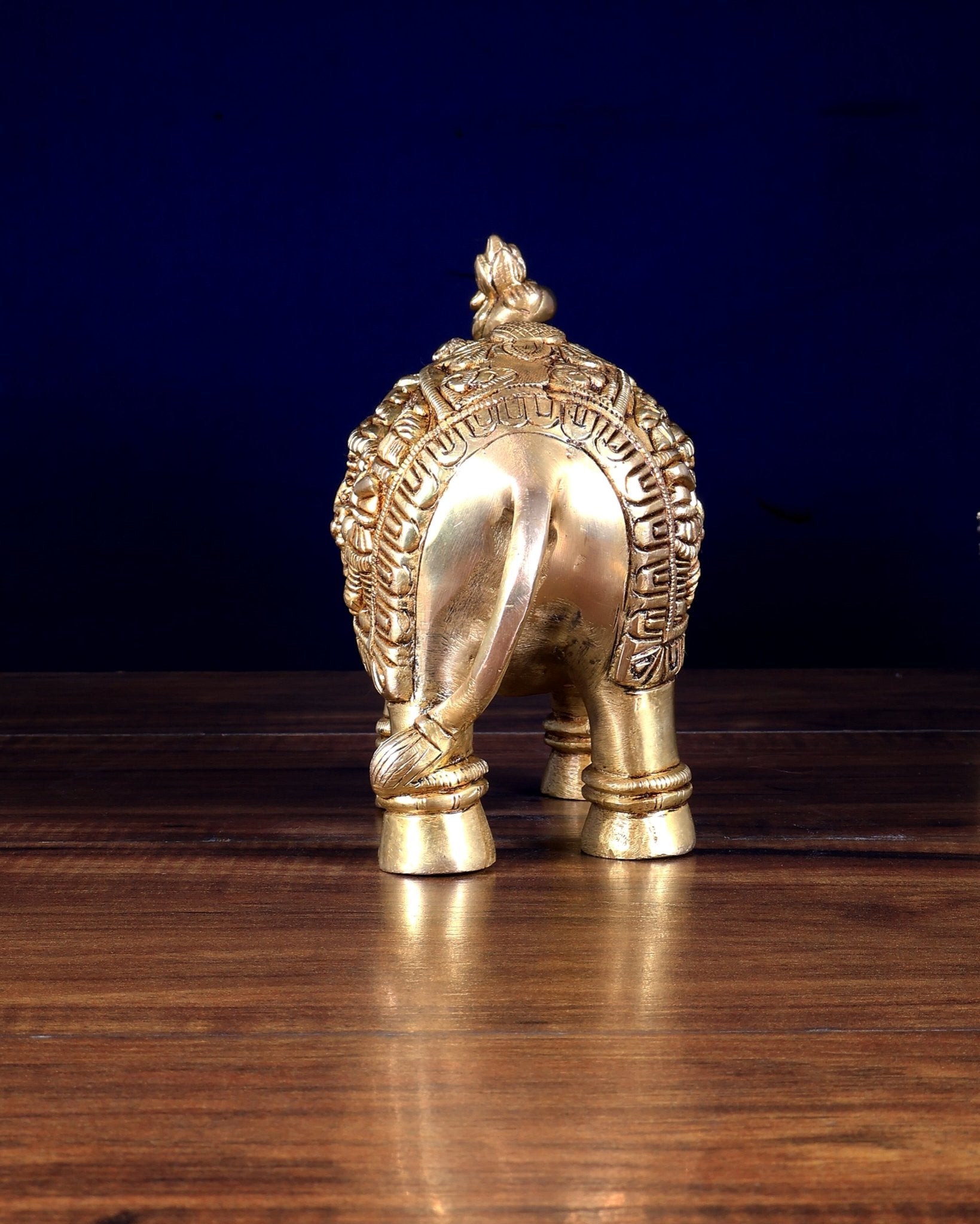 Pure Brass Elephant Statue with Unique Carvings & Design 9.5" - Budhshiv.com
