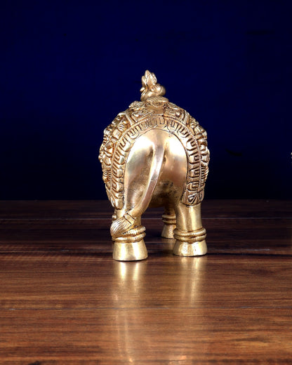 Pure Brass Elephant Statue with Unique Carvings & Design 9.5" - Budhshiv.com