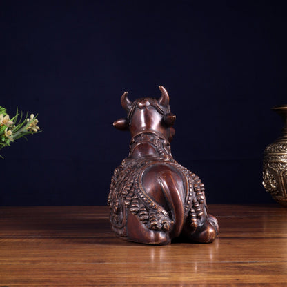 Pure Brass Engraved Nandi Statue – 10" Dark brown - Budhshiv.com