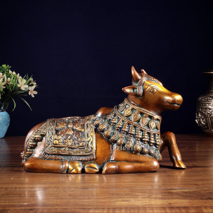 Pure Brass Engraved Nandi Statue – 10" Double chola - Budhshiv.com