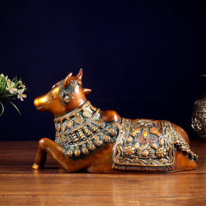 Pure Brass Engraved Nandi Statue – 10" Double chola - Budhshiv.com