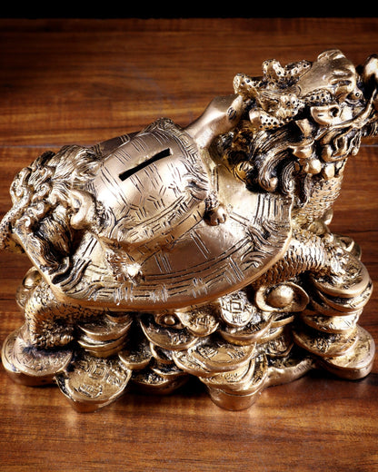 Pure Brass Feng Shui Dragon Tortoise Money Bank 8.5" - Budhshiv.com