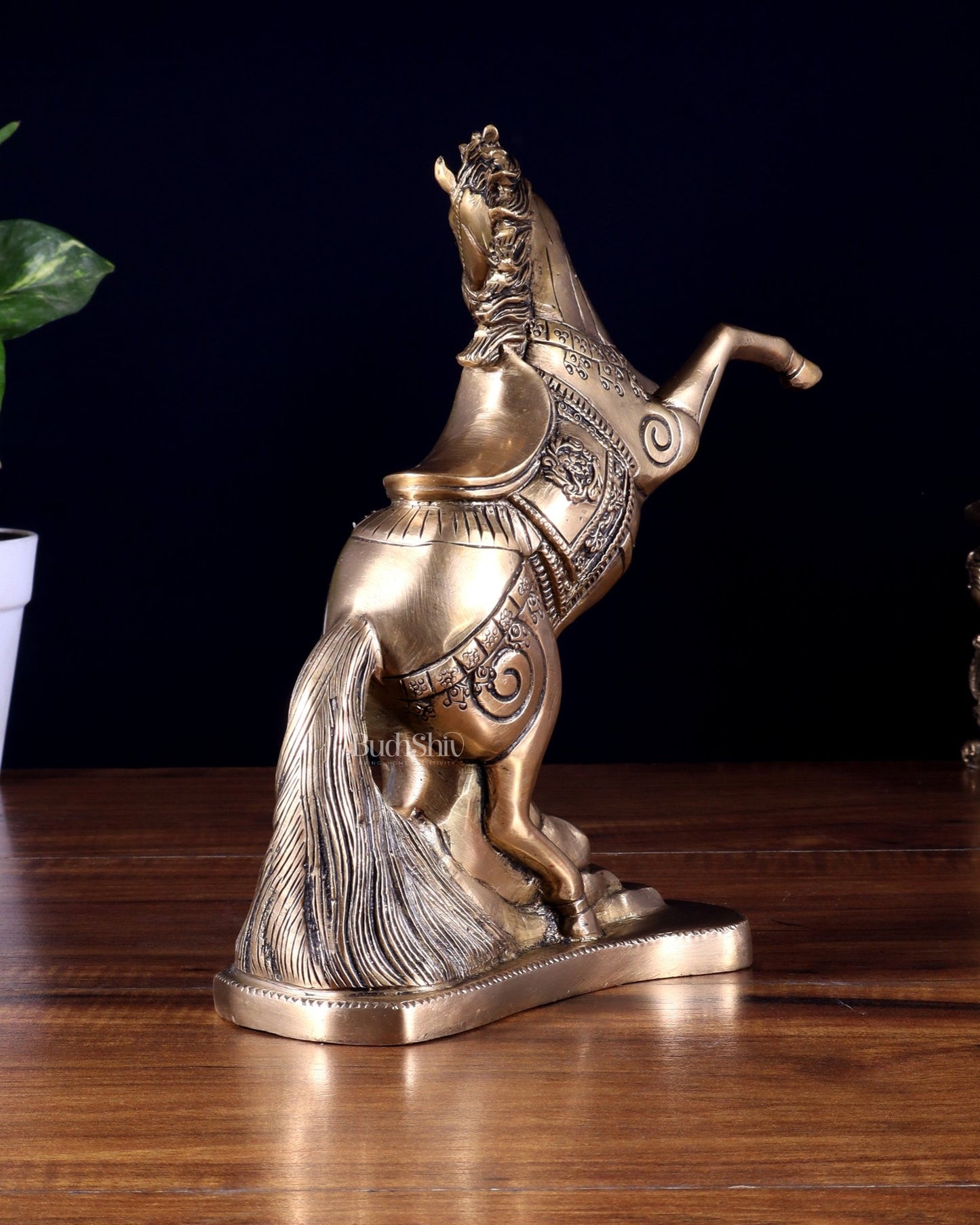 Pure Brass Feng Shui Horse with Raised Legs – 8.5 Inch | Vastu Good Luck statue - Budhshiv.com