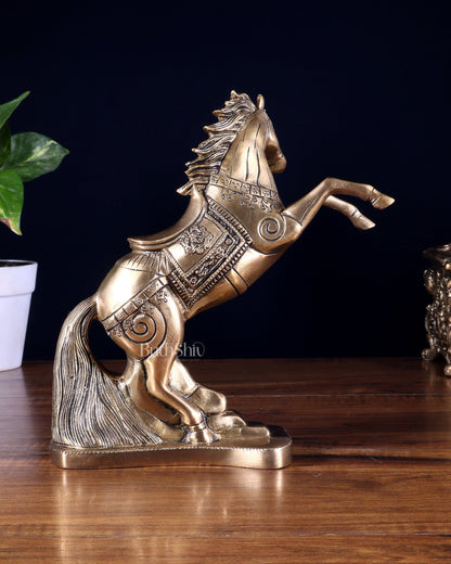 Pure Brass Feng Shui Horse with Raised Legs – 8.5 Inch | Vastu Good Luck statue - Budhshiv.com