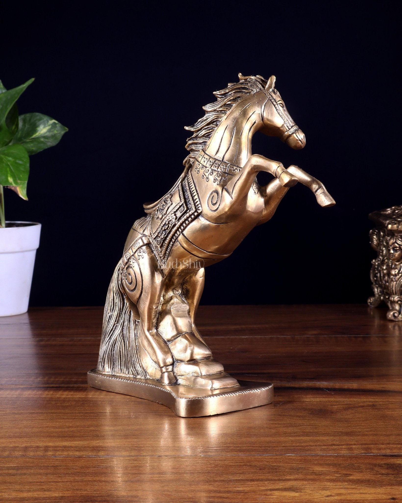 Pure Brass Feng Shui Horse with Raised Legs – 8.5 Inch | Vastu Good Luck statue - Budhshiv.com