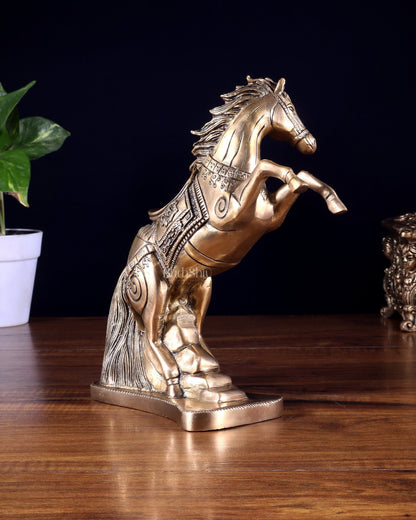Pure Brass Feng Shui Horse with Raised Legs – 8.5 Inch | Vastu Good Luck statue - Budhshiv.com