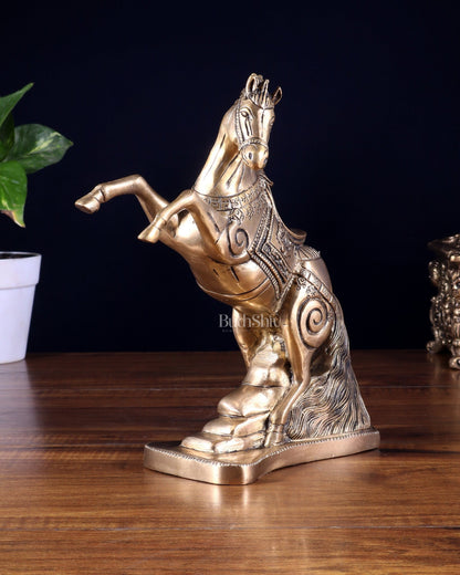 Pure Brass Feng Shui Horse with Raised Legs – 8.5 Inch | Vastu Good Luck statue - Budhshiv.com