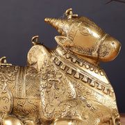 Pure Brass Fully Carved Nandi Statue - 8" matte gold - Budhshiv.com