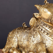 Pure Brass Fully Carved Nandi Statue - 8" matte gold - Budhshiv.com