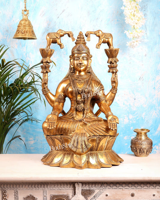 Pure Brass Gaja Lakshmi Statue | 24" Large Temple Idol, 29 kg - Budhshiv.com