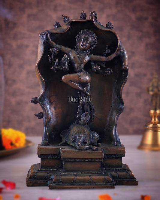 Pure Brass Gajasurasamhara Shiva Idol dancing shiva antique bronze tone - Budhshiv.com
