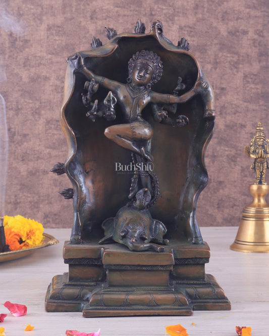 Pure Brass Gajasurasamhara Shiva Idol dancing shiva antique bronze tone - Budhshiv.com