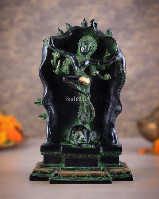 Pure Brass Gajasurasamhara Shiva Idol dancing shiva Black and Green Finish - Budhshiv.com
