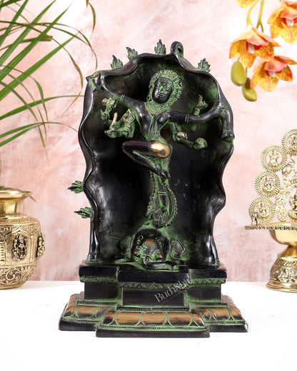 Pure Brass Gajasurasamhara Shiva Idol dancing shiva Black and Green Finish - Budhshiv.com