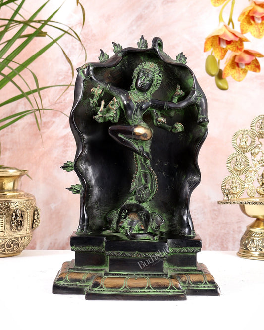 Pure Brass Gajasurasamhara Shiva Idol dancing shiva Black and Green Finish - Budhshiv.com