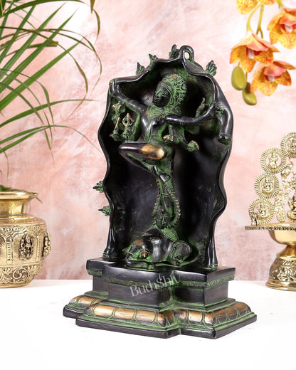 Pure Brass Gajasurasamhara Shiva Idol dancing shiva Black and Green Finish - Budhshiv.com