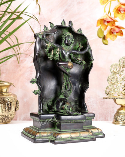 Pure Brass Gajasurasamhara Shiva Idol dancing shiva Black and Green Finish - Budhshiv.com
