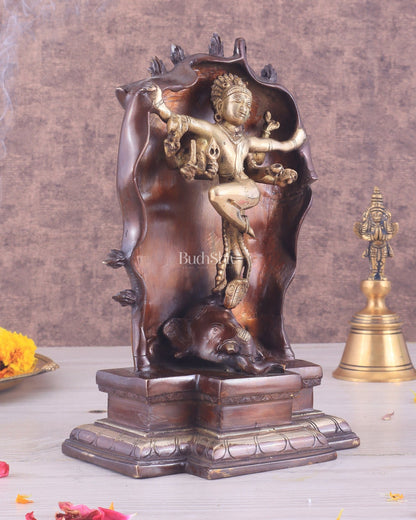 Pure Brass Gajasurasamhara Shiva Idol dancing shiva Chola gold tone - Budhshiv.com