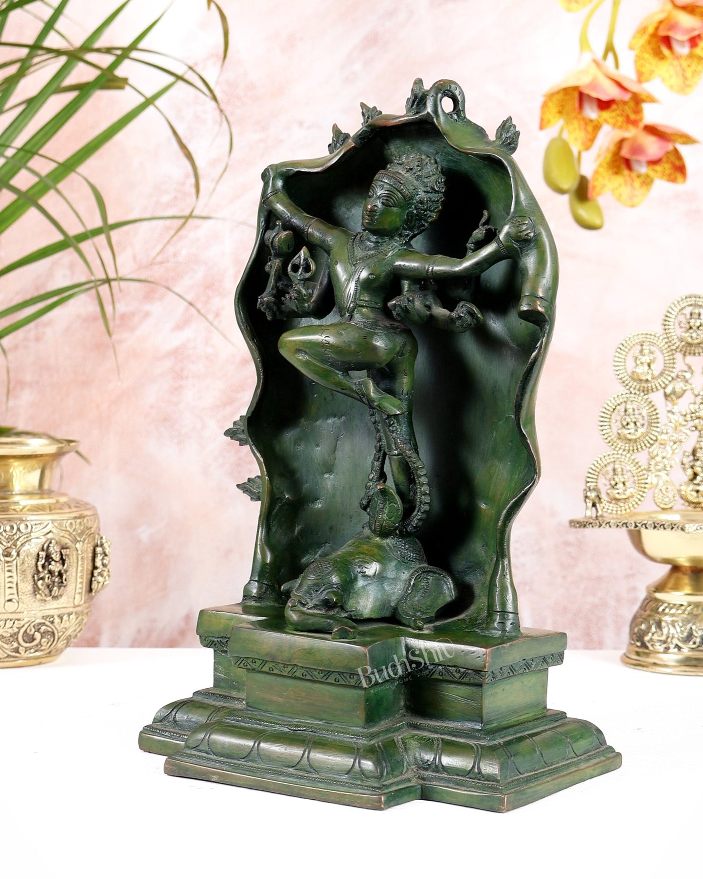 Pure Brass Gajasurasamhara Shiva Idol dancing shiva Green Finish - Budhshiv.com