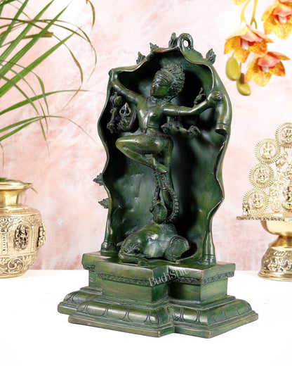 Pure Brass Gajasurasamhara Shiva Idol dancing shiva Green Finish - Budhshiv.com
